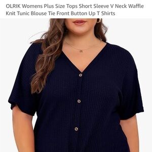 NWOT Orlick size 4X navy blue waffle tie top